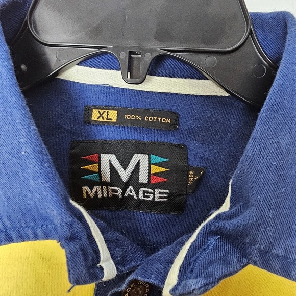Vtg. Mirage Michigan XL Long Striped Polo Sleeve Blue & Yellow Clean - Picture 4 of 11